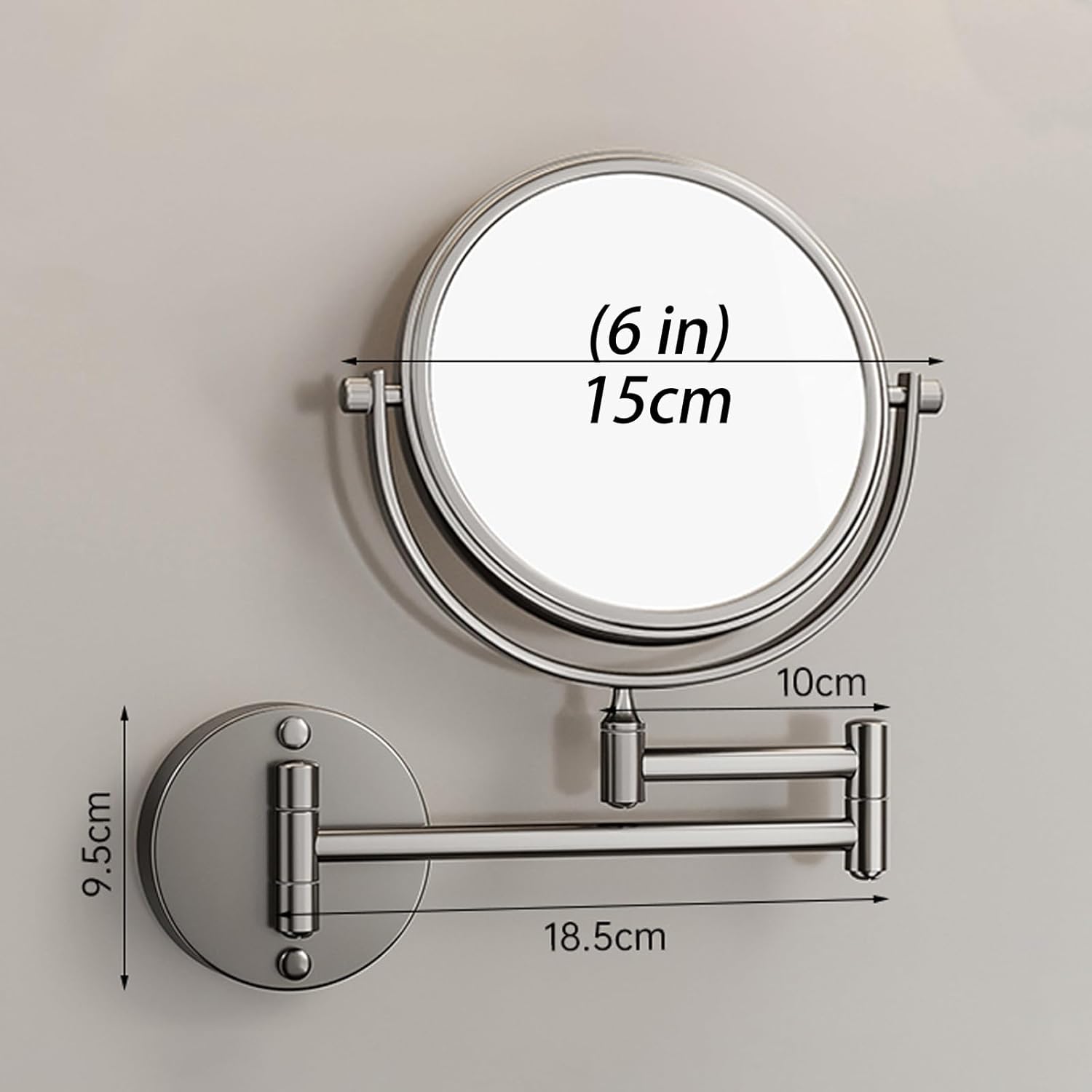 伸縮可能 壁付けメイク化粧道具 折りたたみホテルミラー 洗面所用 両面化粧鏡 6インチ 8インチ 3倍拡大鏡 壁掛けミラー 壁掛け化