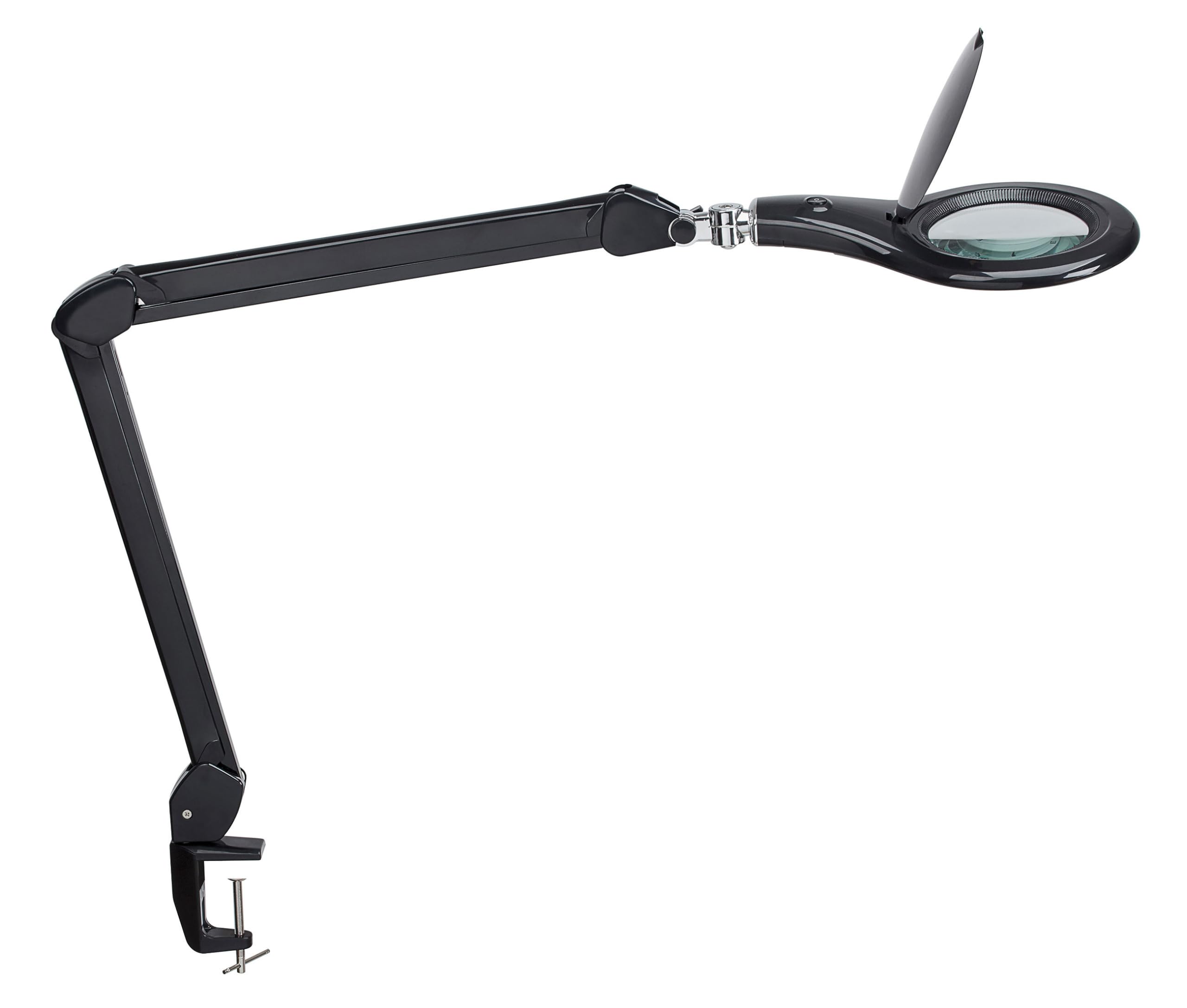 MAUL Lampa z lupą LED MAULmakro czarna z zaciskiem do warsztatu | precyzyjne detale 1.75x, jasne światło 6500 K, elastyczne ustawienie, stabilny uchwyt, osłona soczewki