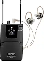 Sistema IEM sem fio – Transmissor de metal, receptor de bodypack dispensável com fones de ouvido, 85 frequências ajustáveis, operação de 85 metros para bandas, estúdios e eventos (SG-40B)