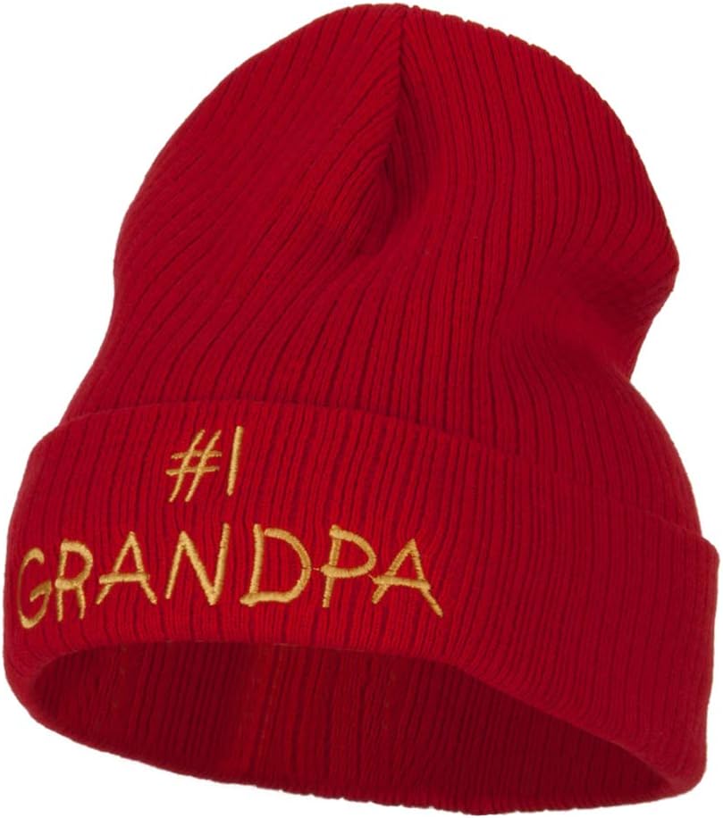 Number 1 Grandpa Embroidered Big Size Cuff Long Beanie