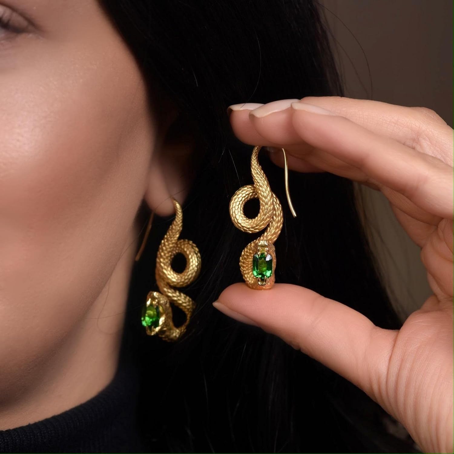 Crystal Snake Stud Earrings,Golden Fashion Earrings For Women Cubic Zirconia Snake Earrings Trendy Jewelry Gifts one of a kind earrings with tsavorites and matte yellow gold serpents's skin texture