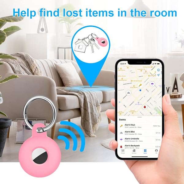 Ainiv Protective Case for AirTag, 1PC Thick Silicone Keyring Case Compatible with Apple Airtag, Durable Protective Holder Cover with Anti-Lost Key Ring, Pet Collar Locator Tracker Cover - 4