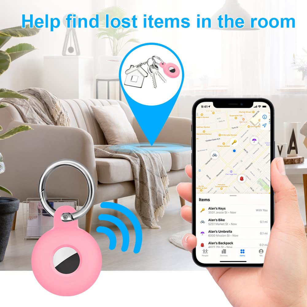 Ainiv Protective Case for AirTag, 1PC Thick Silicone Keyring Case Compatible with Apple Airtag, Durable Protective Holder Cover with Anti-Lost Key Ring, Pet Collar Locator Tracker Cover — view 4