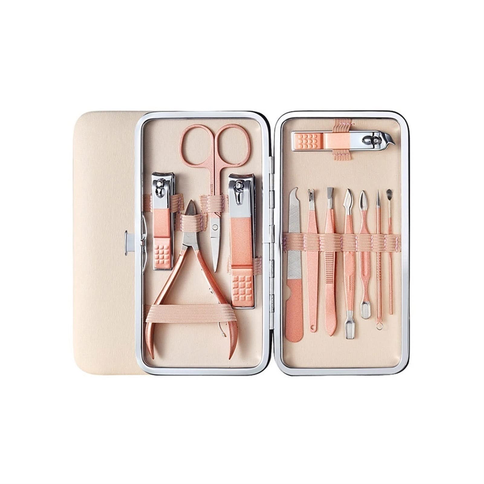 Zestaw obcinaczy do paznokci Zestaw do manicure Zestaw do pielęgnacji ciała Profesjonalny zestaw do pedicure Zestaw kosmetyczny Narzędzia dla przyjaciół i krewnych (różowe złoto) (Rozmiar: M-12-części
