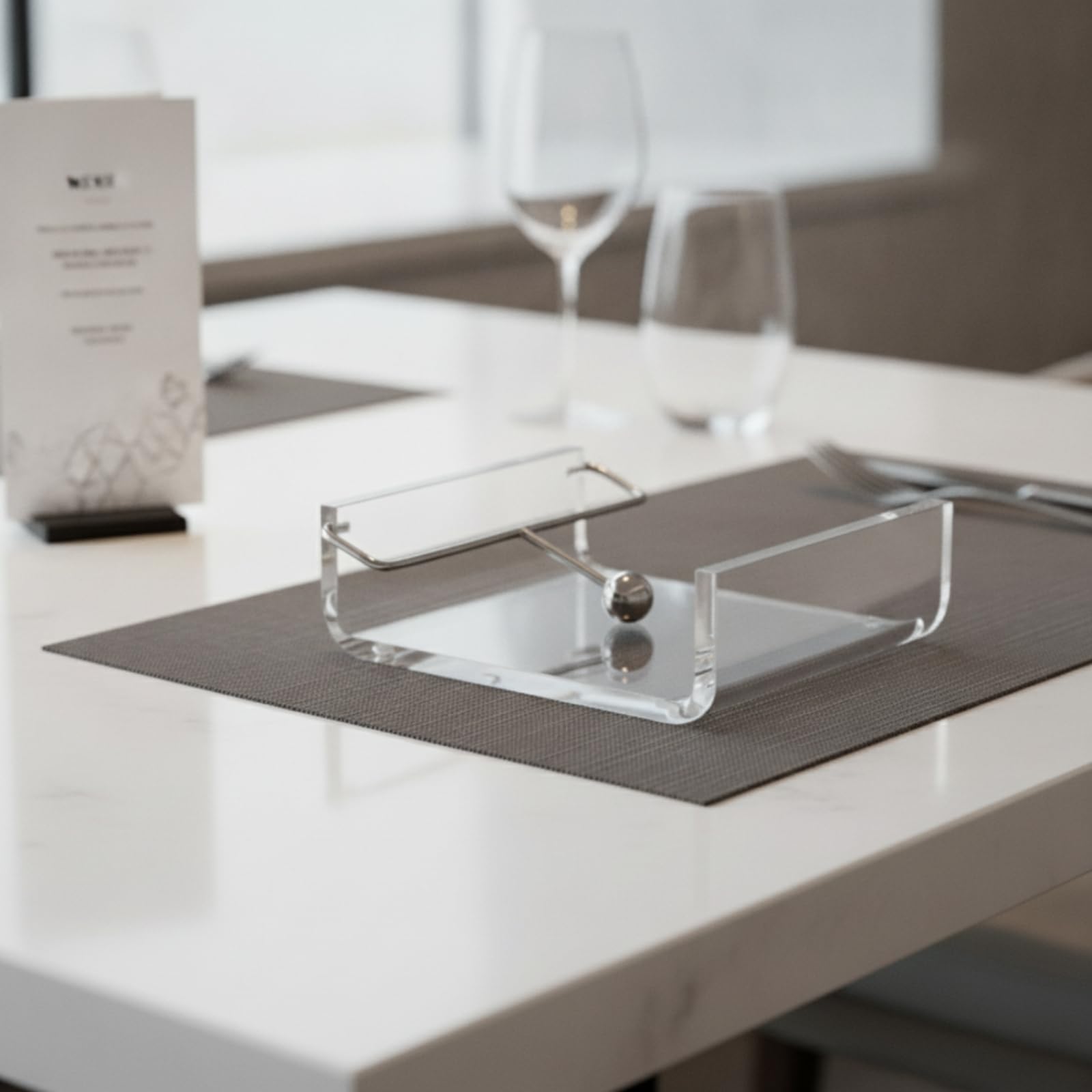 Baoblaze Portatovaglioli Acrilico con Barra Antivento in Acciaio Inossidabile Vassoio Rettangolare Salvaspazio Accesso Facile Alle Tovagliette Adatto a Casa