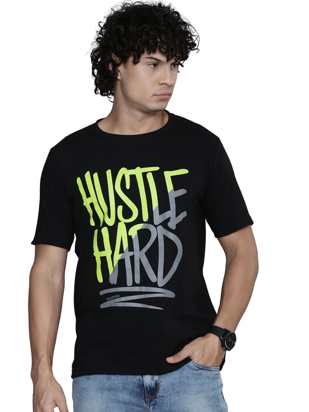 Tfortees Mens Cotton Typography Tshirt (ST_1117_Black)