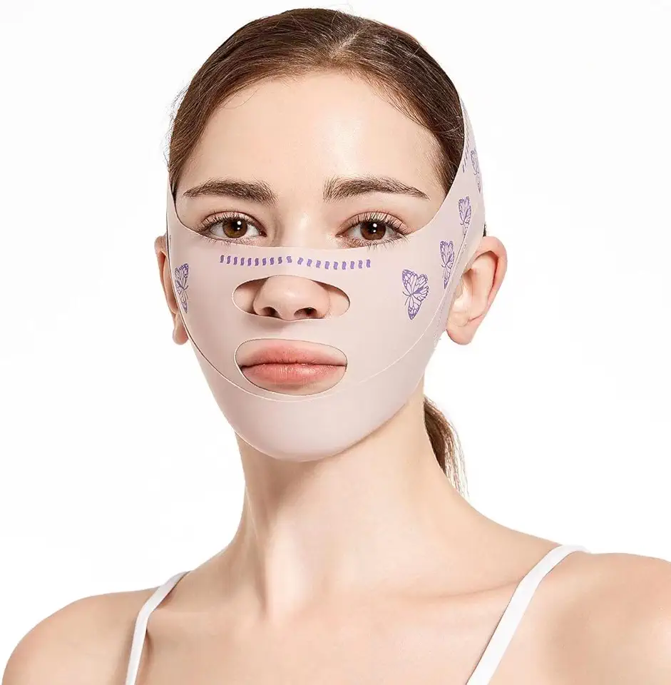 Máscara de dormir Beauty Face Sculpting, redutor de queixo duplo, máscara facial emagrecedora em forma de V, máscara facial reutilizável - faixa antienvelhecimento e antirrugas (rosa B)