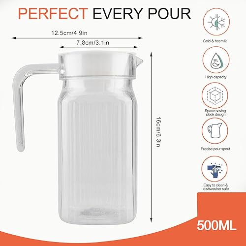 Miniatura 6 de Yctze - Jarra pequeña de acrílico transparente, botella de jugo a rayas, agua helada, jarra para jugo frío con tapa para bar y hogar (16.9 fl oz)