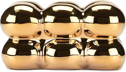 Miniatura 4 de NYMYHE Caja de pañuelos de cerámica galvanizada para baño, aparador, sala de estar, comedor, decoración moderna del hogar de oro TQGJNY49