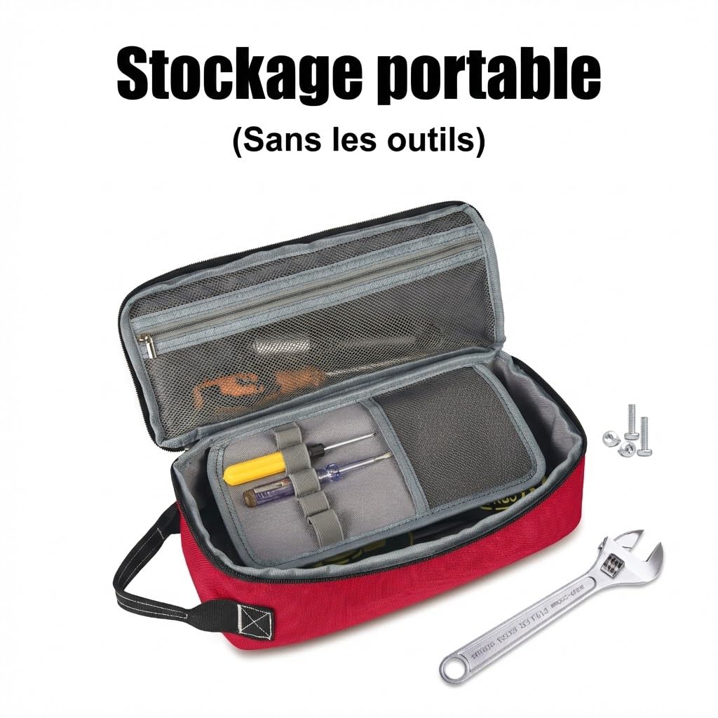 Sacoche à outils tactique compacte avec fermeture éclair, Rouge | 1680D,avec poignée,déperlant,multi-poches,pour artisans, électriciens et mécaniciens