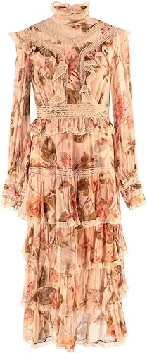 Zimmermann Vestido Maxi de Encaje Rosa con Volantes Segunda Mano