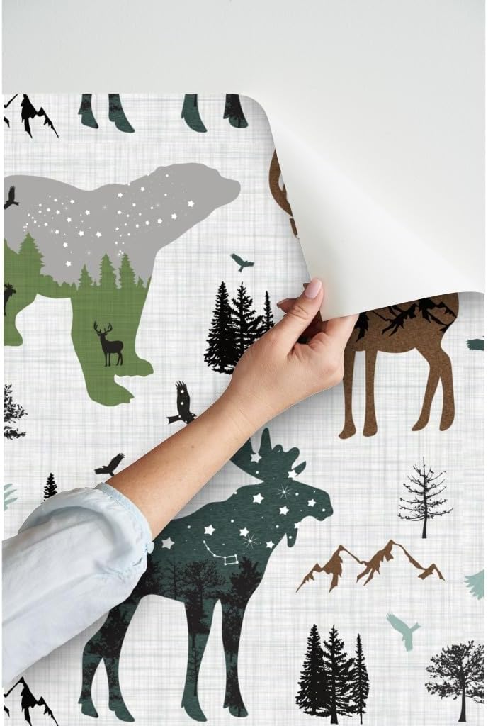 Peel & Stick Wallpaper Swatch - Arctic Woodland Animals Forest Alaska Mountains Adventure Bear Moose Custom Removable Wallpaper by Spoonflower