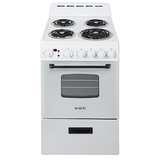 Avanti Electric Range Oven Compact Design, 2.1-Cu.Ft. Capacity with 4 Coil Burners, Framed Glass Oven Door, Storage Drawer and Broiler with Pan, 20-Inch, White