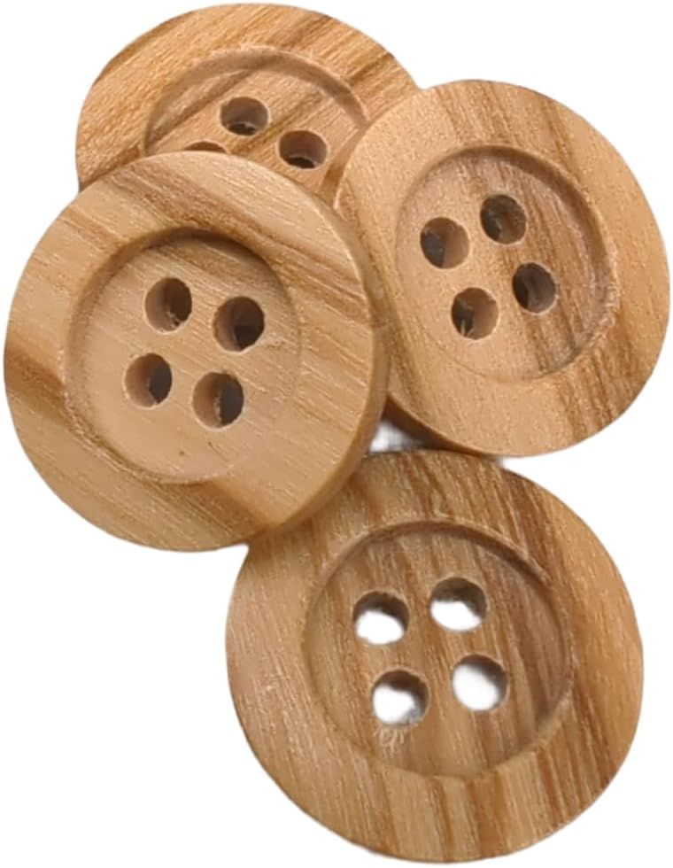 50 Wooden Buttons - 4 Holes - Available in 5 sizes (12, 15, 18, 20 and 25 mm) - Produced in Europe (15 mm)