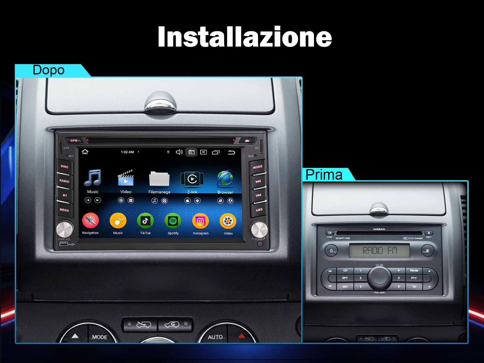 Erisin 8-Core 4GB RAM+64GB ROM 6.2" Universale Doppio Din Android 14 Autoradio Bluetooth Navigazione GPS Wireless CarPlay Android Auto WiFi 4G Lettore CD DVD DSP DAB+ USB FM RDS OBD2 DVR TPMS