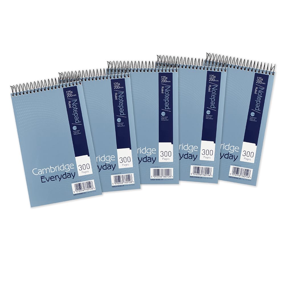 Cambridge Reporter's Notebook (Pack of 5) Compact wirebound notepad with 80 sheets (160 Pages), Ruled and Perforated