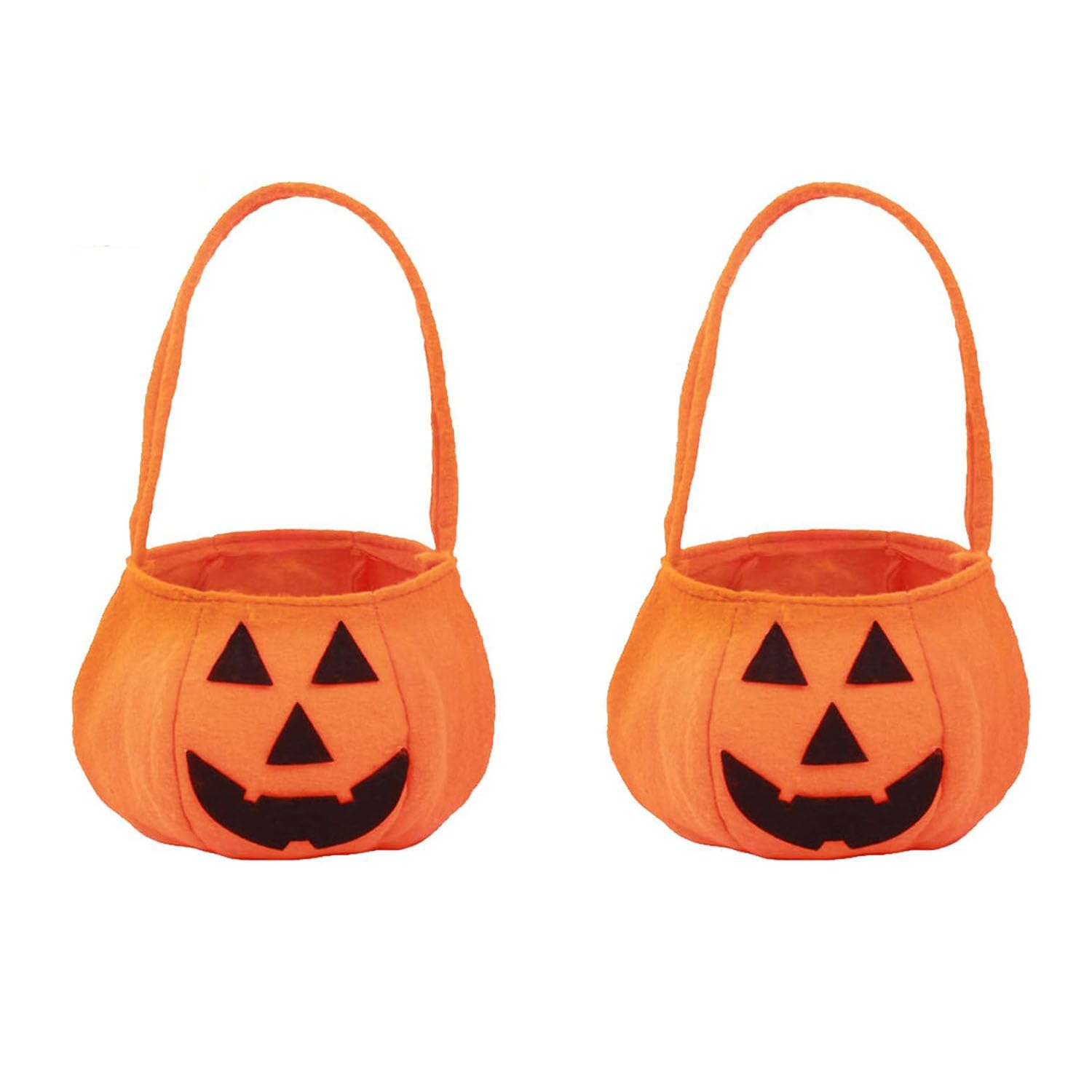 2 PCS Halloween Pumpkin Candy Bags, Orange Trick or Treat Buckets with Handles for Kids Halloween Party Favors & Decorations
