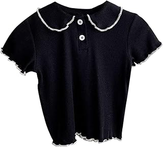 Camiseta de manga corta con botones y solapa para niños, camiseta de algodón liso suave, camiseta casual de moda, para verano, lindas camisas escolares, ropa de fiesta, ropa de moda, Negro, 6-12 meses