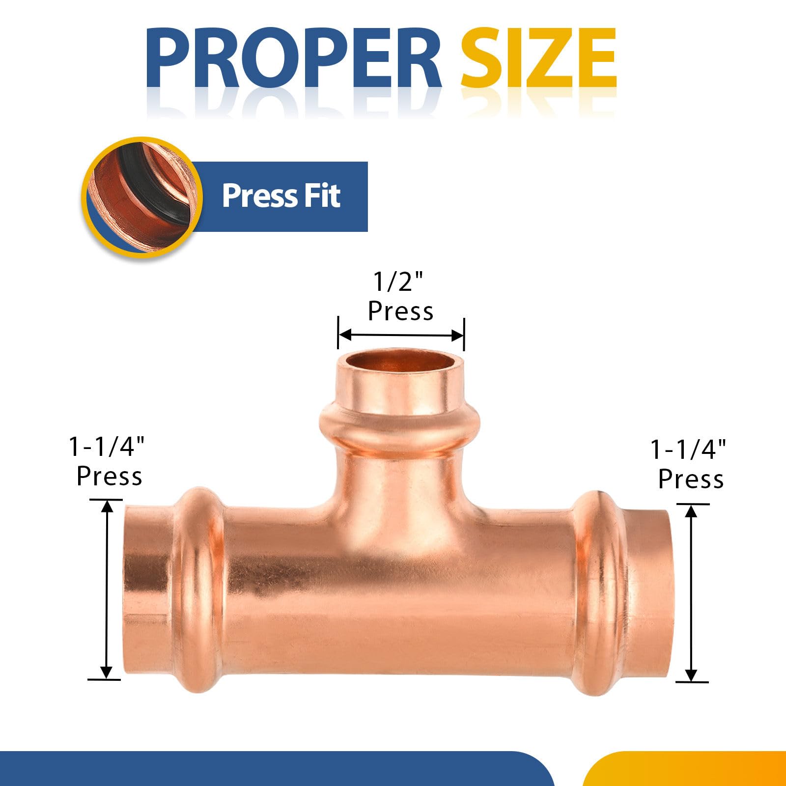 Paquete de 50 Conectores en T de Cobre GUOFIS, 1-1/4" P x 1-1/4" P x 1/2", Conector en T de Tres vías para transición de tamaño de tubería.