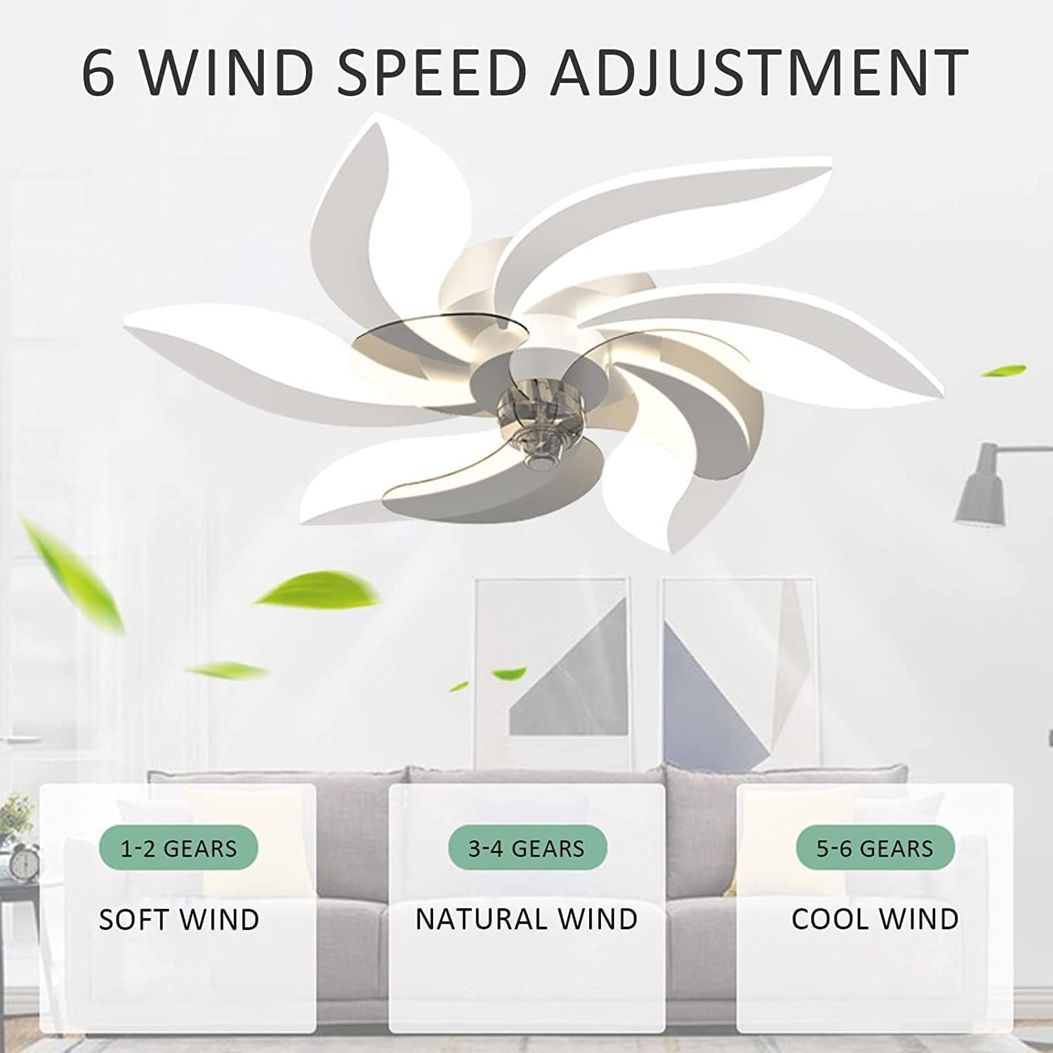 Modern Large LED Ceiling Fan Light Remote Control Quiet Fan Nordic Creative Golden Children's Room Invisible Ceiling Fans Lamp Timing 6 Wind Speed Regulation Dimmable for Living Room