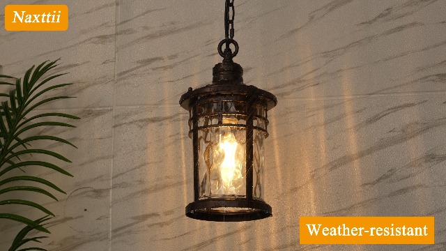 Image of Large Outdoor Pendant Light Dusk to Dawn Hanging Porch Light Anti-Rust Aluminum Exterior Hanging Lighting Fixtures for Front Door Gazebo E26 Socket Oil Rubbed Bronze Finish
