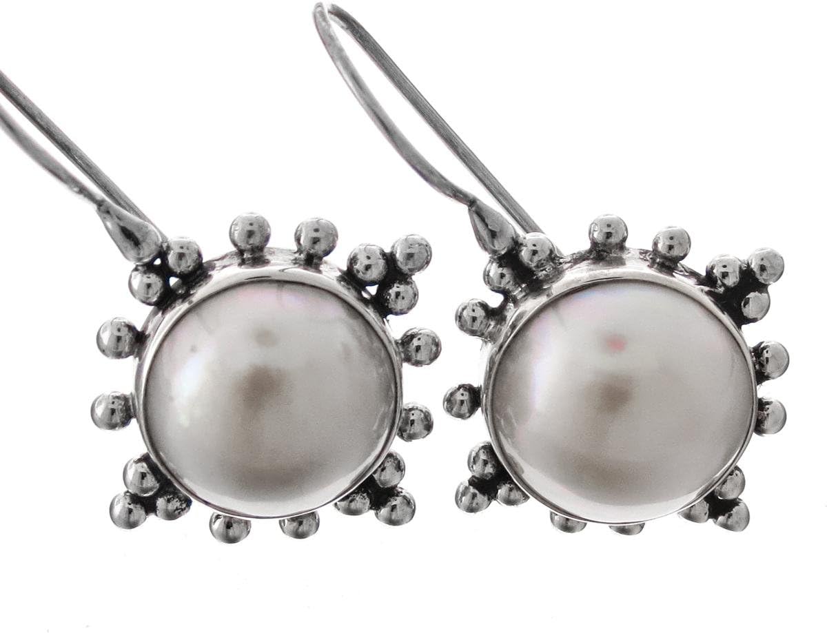 White Mabe Cultured Pearl Sun 925 Sterling Silver Earrings, 3/4"