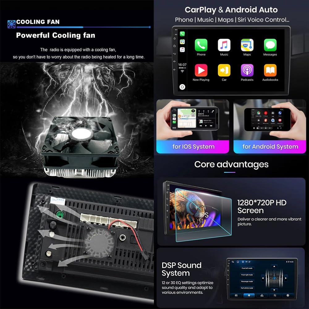 Android 15 Autoradio 2 Din per Fiat Egea Tipo 2016-2020 Carplay 9" IPS Touchscreen Stereo Auto con GPS Bluetooth DSP FM USB SWC Telecamera posteriore(4G+64G)