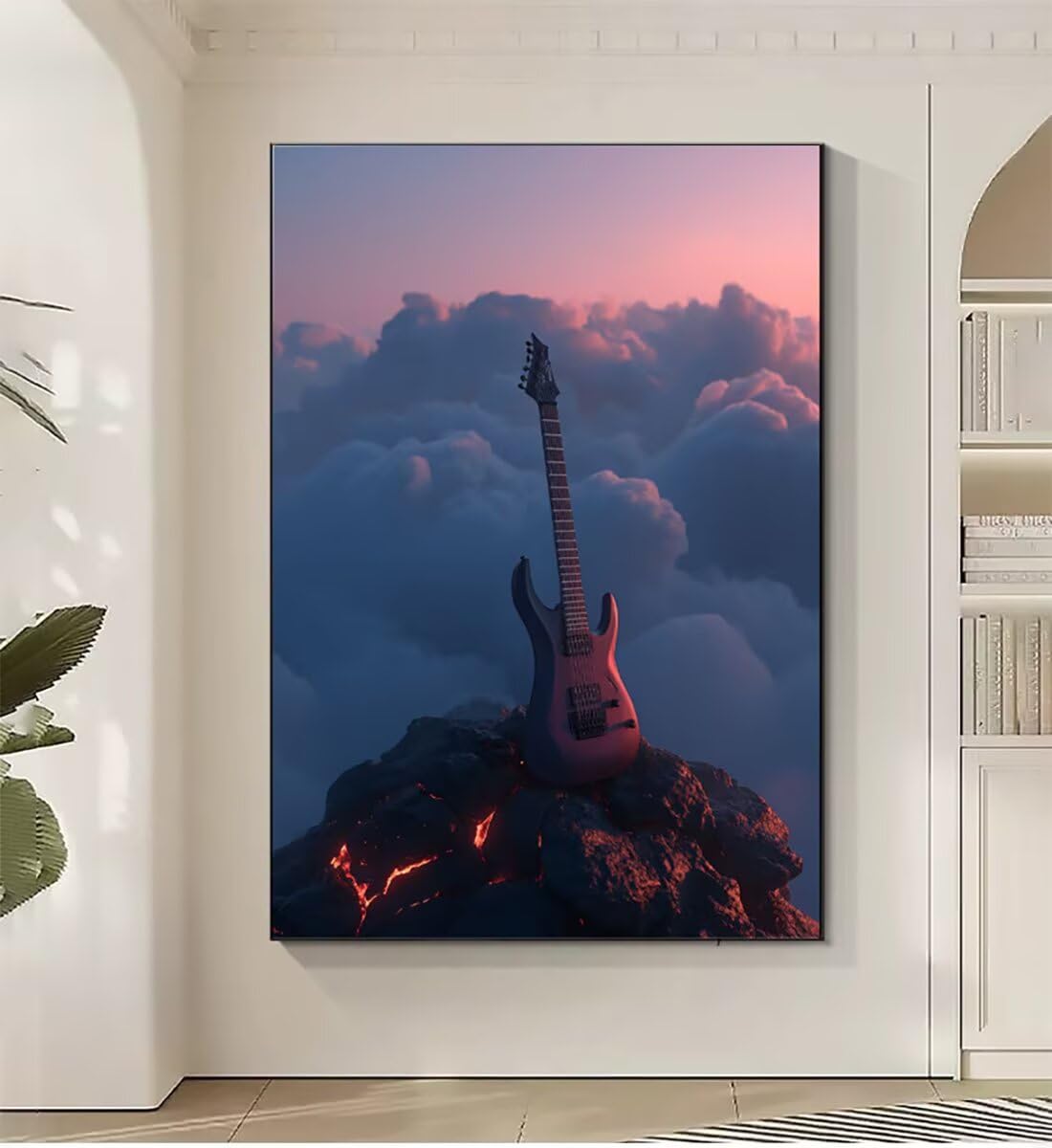 Landschaft Gitarre Malen Nach Zahlen Erwachsene, Paint by Numbers Adult Set, Heimwerk Malen Nach Zahlen Kinder Mit Rahmen, Pinsel und 36 Acrylfarbe für Deko Wohnzimmer Geschenke 60 x 80 cm BJHDK888