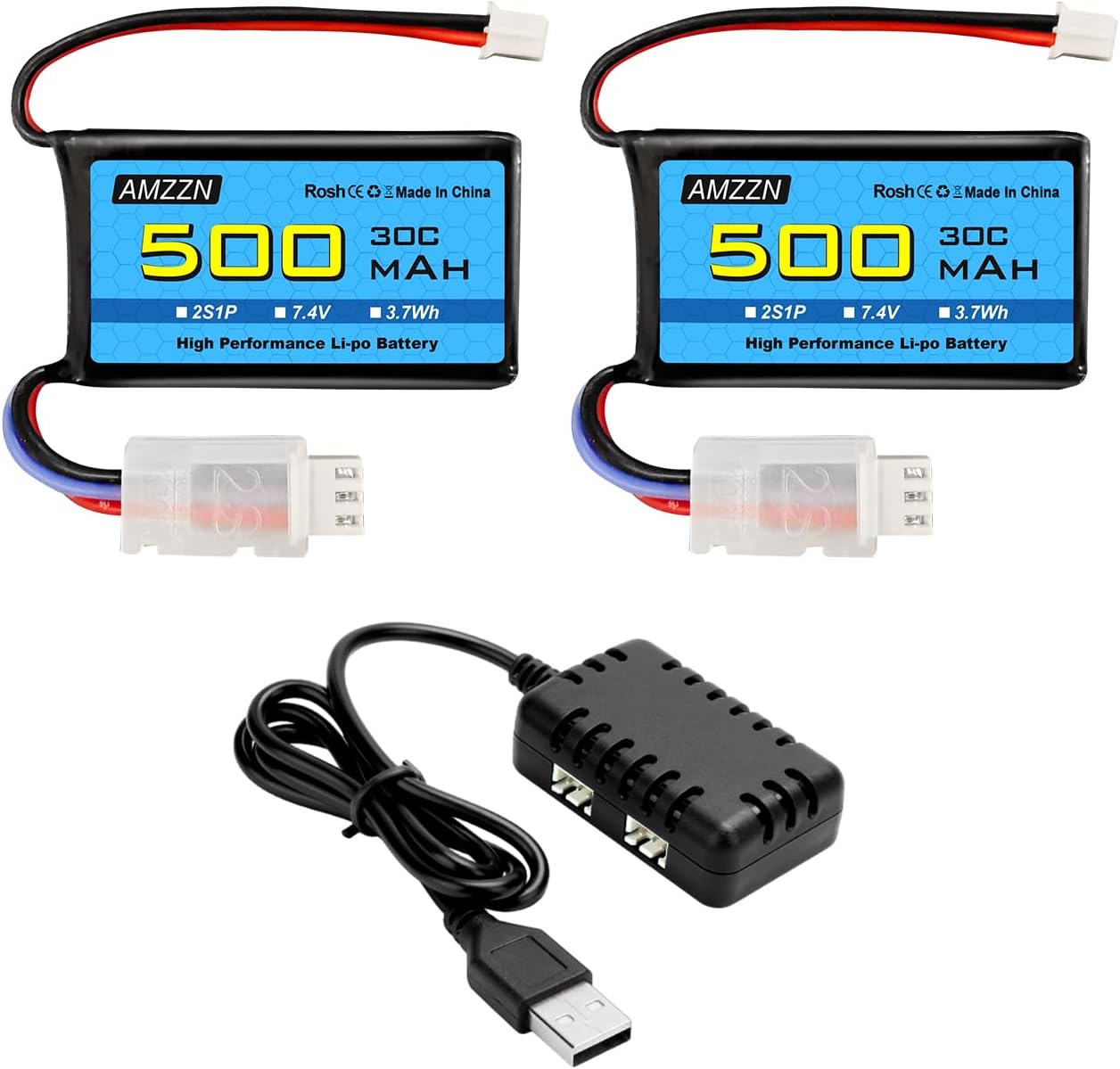 2x 7.4V 500mAh Li-Ion Akkus SM-3P - USB Ladbar Für RC Autos & Spielzeug