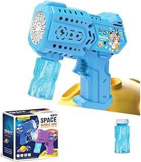 مسدس فقاعات كهربائي للأطفال بتصميم شخصية كرتونية من Next Store ، قاذف فقاعات فضاء مضيء مع عبوة سائل، لعبة مثالية للحفلات والأنشطة الخارجية، هدية للأولاد والبنات. (ازرق)