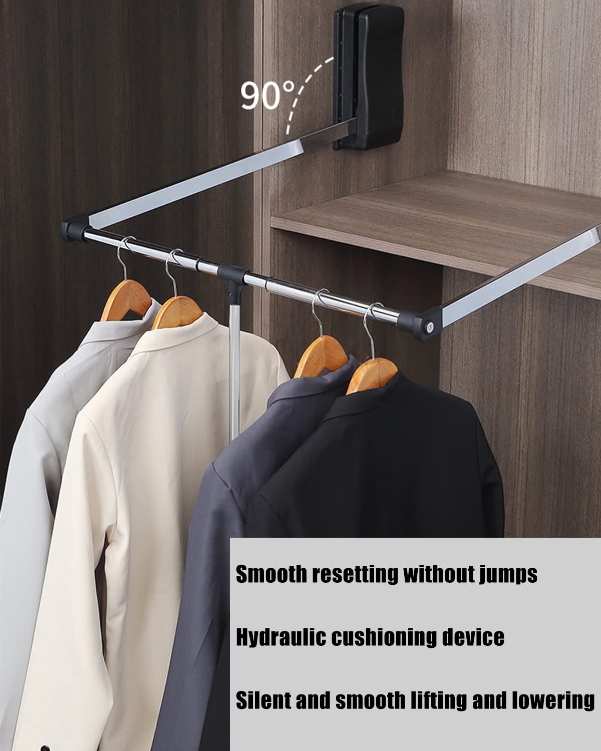 DYK&NX Appendiabiti Saliscendi Regolabile Armadio, ventole per Abiti Pieghevoli Bastone, Automatico con Apertura e Chiusura Assistita, Carico Massimo 40 kg, per Armadio Guardaroba (Size : 700-930mm)