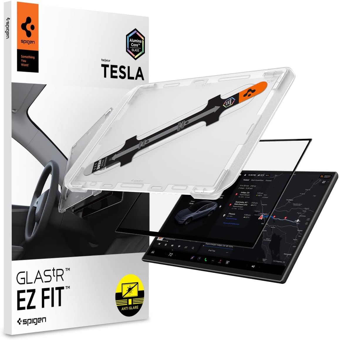 Spigen AluminaCore Tempered Glass Screen Protector [GlasTR EZ FIT] designed for Tesla Model Y Premium (2026), Model Y Performance (2025/2026) - Matte/Anti Glare/Anti Finger Print