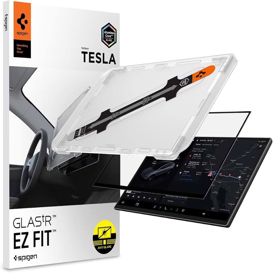 Spigen GlasTR EZ FIT Screen Protector Matte Finish for Model Y (2026) | Aluminacore 10H+ Tempered Glass, Auto Align Tray, Anti-Fingerprint, Designed for Model Y Premium/Performance/L (2026) 16"