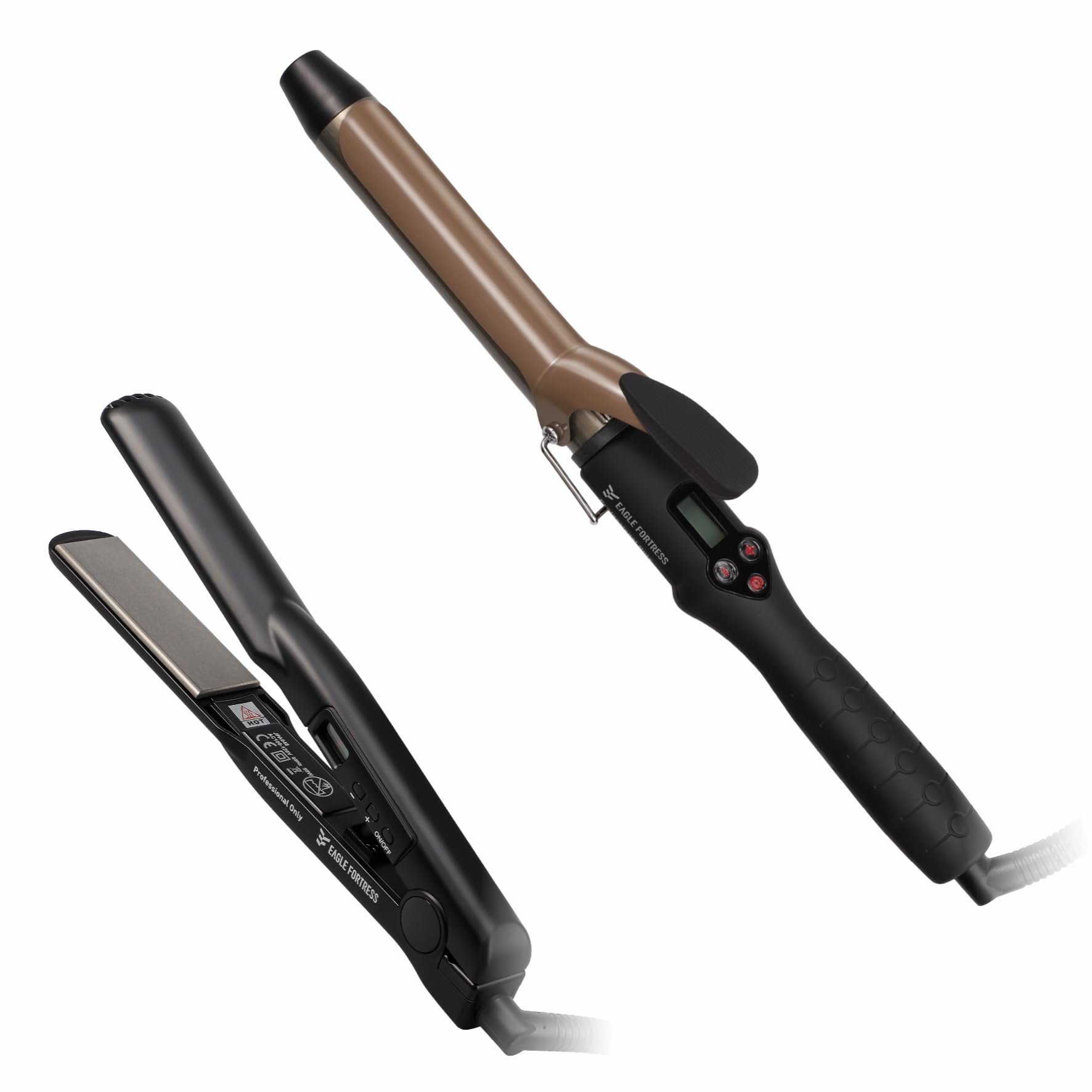 EAGLE FORTRESS Glätteisen & Lockenstab Set, 2-in-1 Haarglätter mit Lockenfunktion, Keramikplatten bis 230°C, LED-Display, Lockenstab mit LCD-Display, 30 Sek. Schnellaufheizung