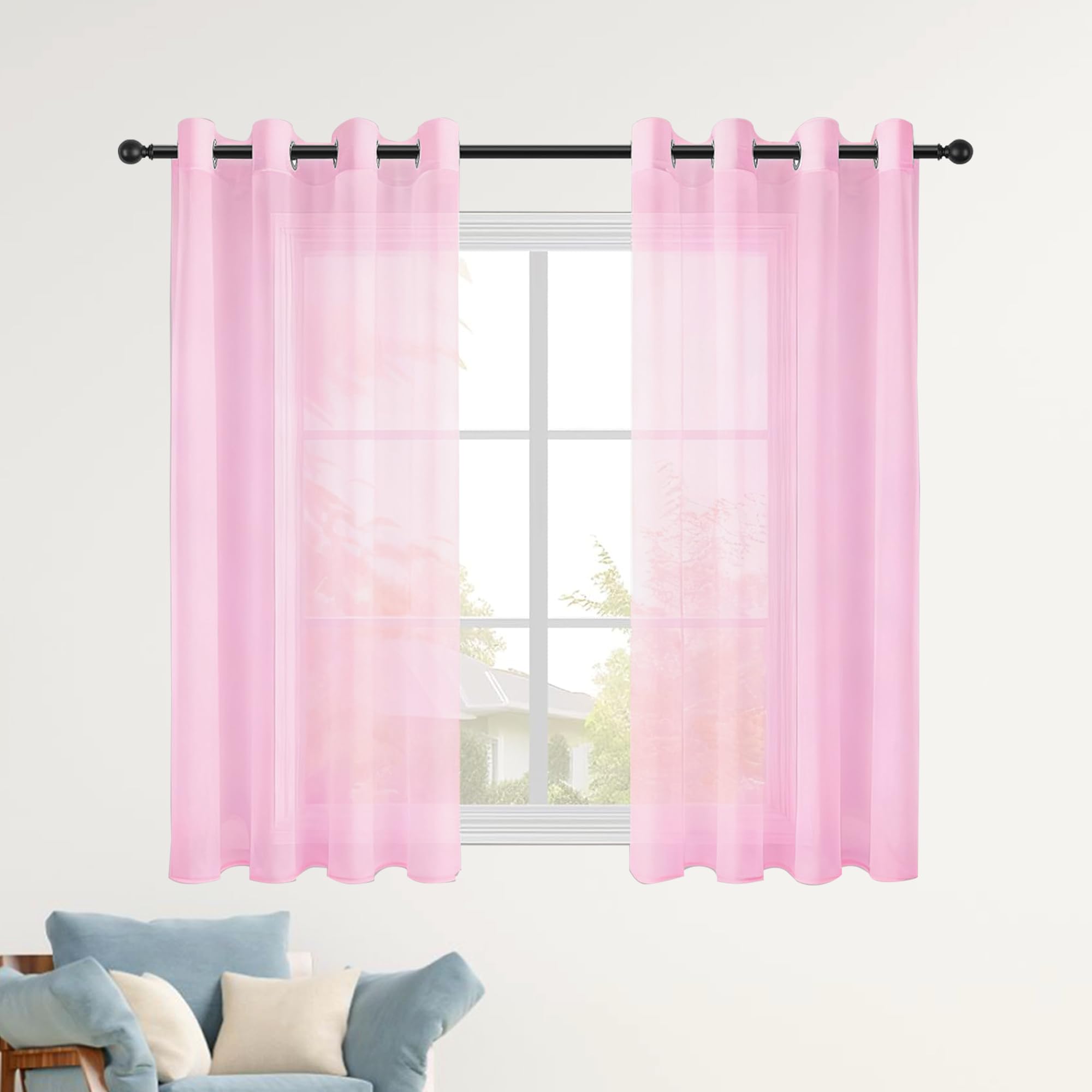 Rideaux voilages anti-UV rose 600 x 180 cm pour protéger les meubles de la décoloration