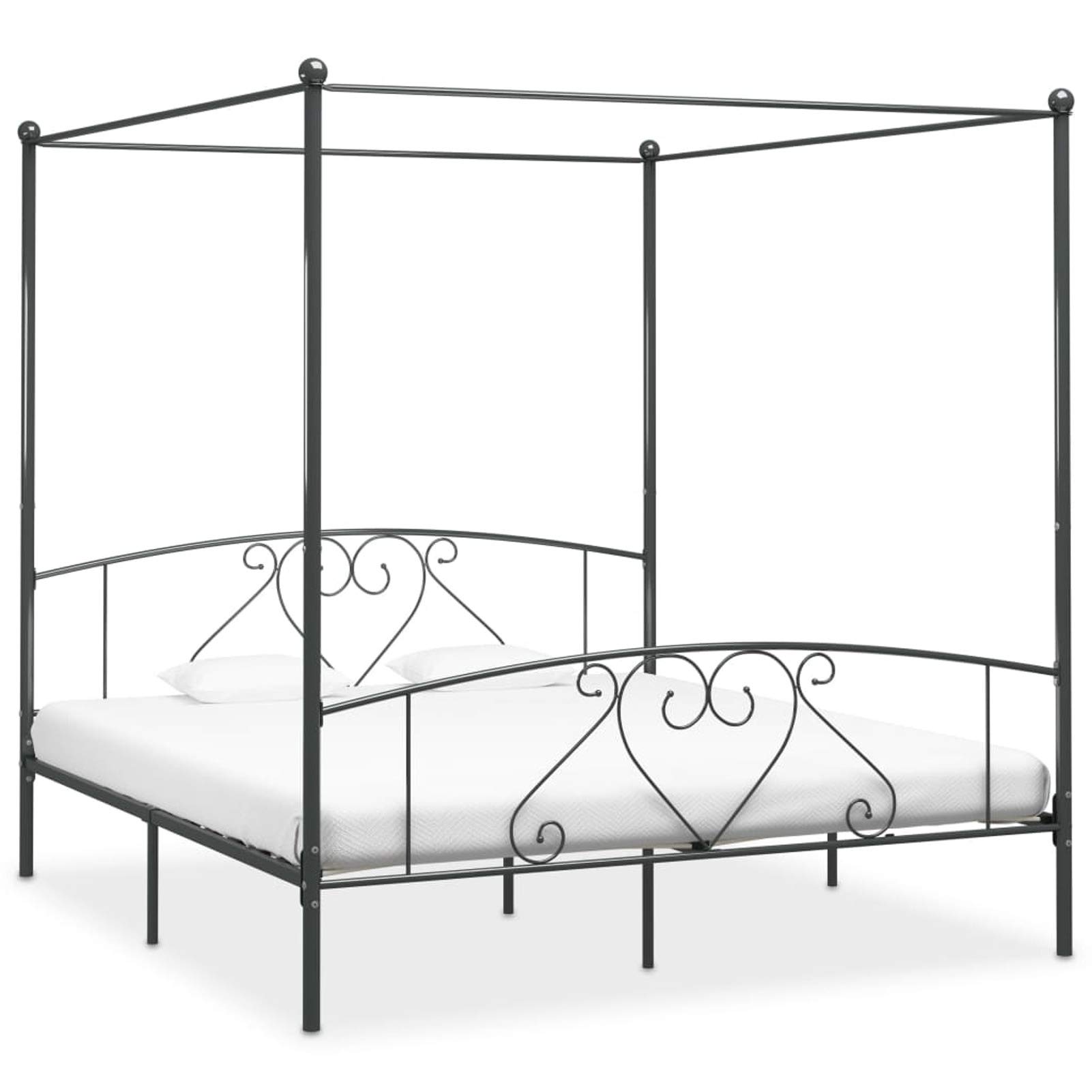 Homgoday Letto a Baldacchino Grigio in Metallo 180x200 cm, Zanzariera Letto, Matrimoniale Struttura Letto, Letto Giroletto Telaio, Letto in Metallo, Letto con Doghe per Soggiorno Camere da Letto