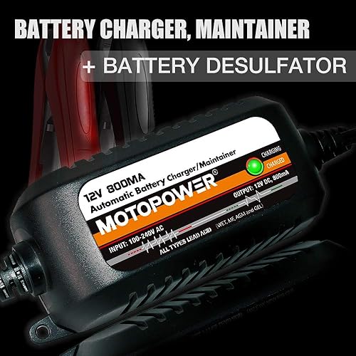Miniatura 2 de MOTOPOWER MP00205C 12V 800mA Cargador de batería automático, mantenedor de batería, cargador de goteo y desulfatador de batería