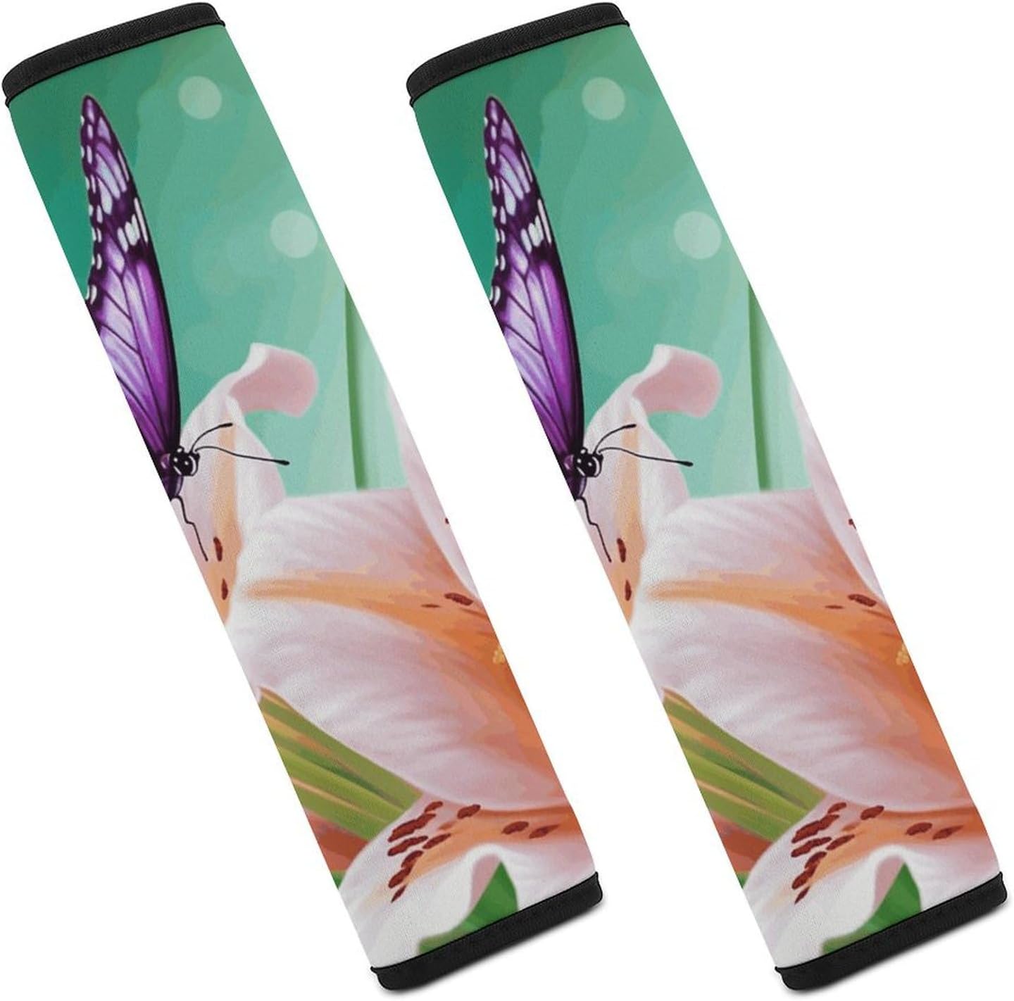 2 PCS Super Soft Car Seat Belt Pad, Cute Lilies and Butterfly Printed Waterproof Sweat-Absorbing Seat Belt Covers Backpack Shoulder Pad for All Car Seats Baby Strollers