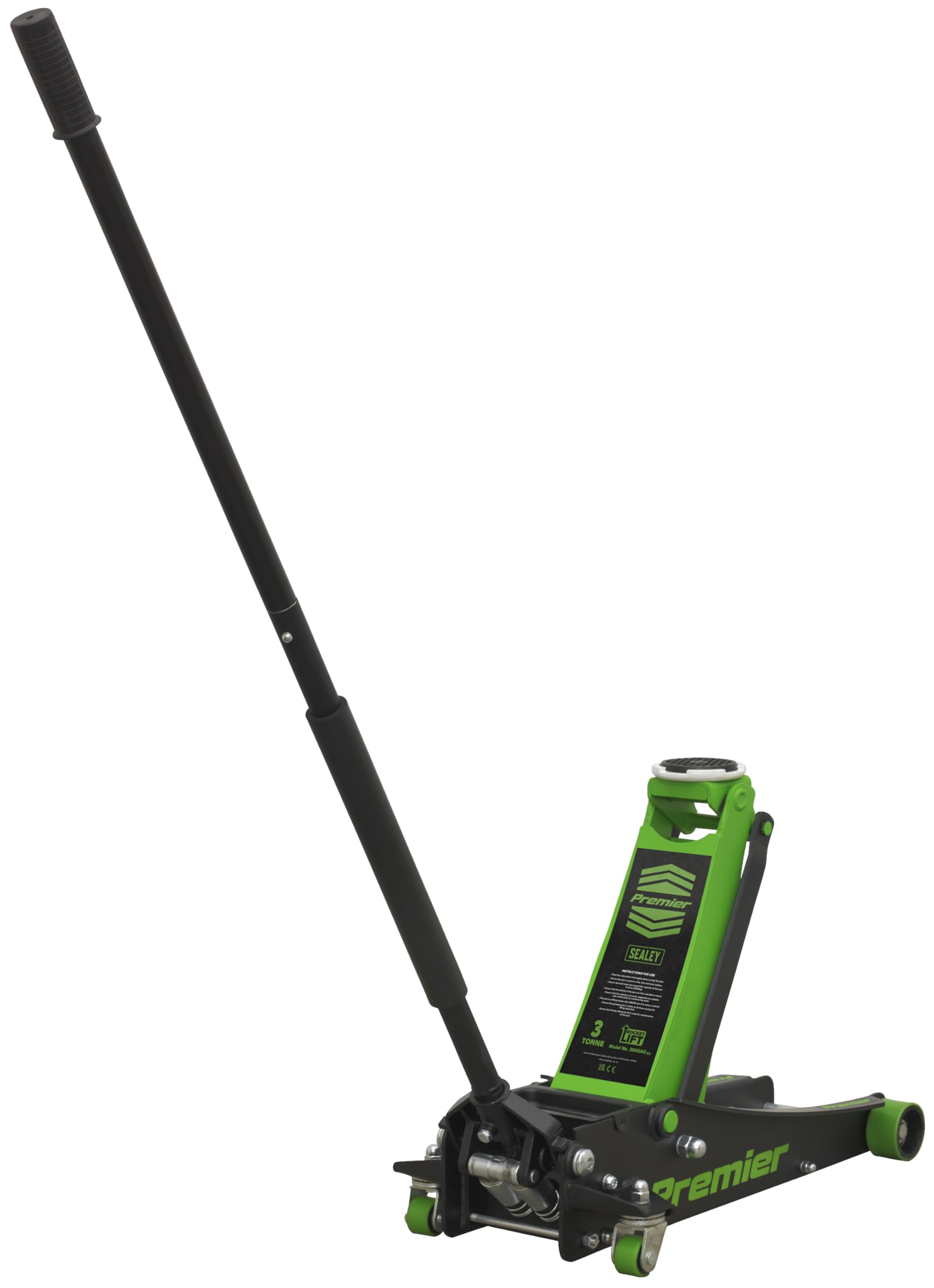 Sealey 3 Tonne Low Profile Trolley Jack, Car Jack, with Rocket Lift - Green - 3040AG