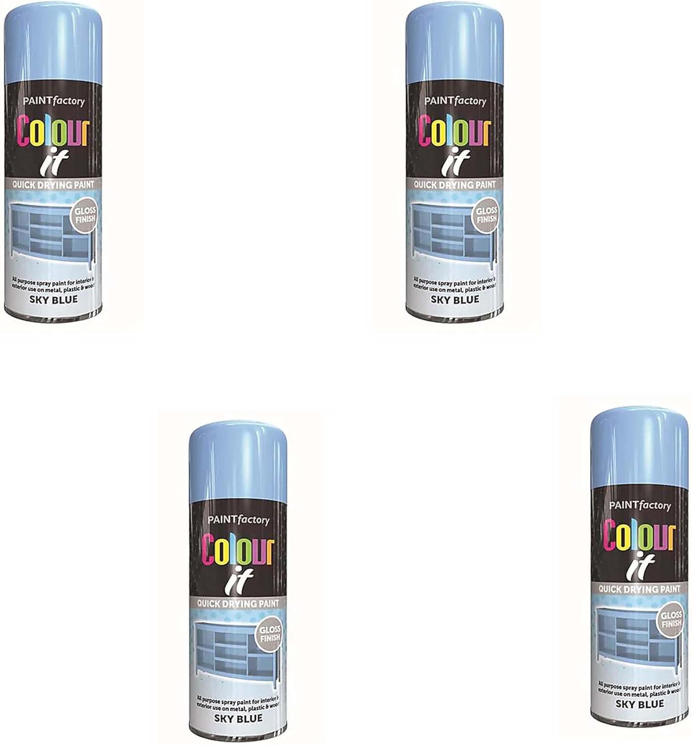 HOCHSTE Colour It Sky Blue Quick Drying Paint, Multi-Surface, Gloss Finish, Smooth Coverage, Durable, Rust-Resistant, Long-Lasting, Ideal for Doors, Gates, Railings & Furniture, 400ml, (Pack of 4)
