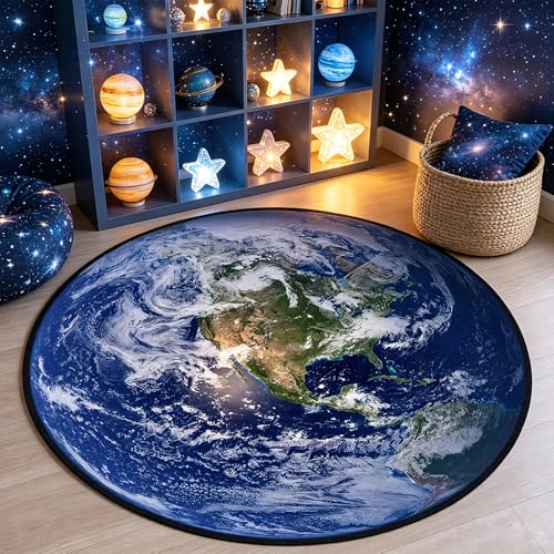 Keepcute Earth Round Rug with Americas View, Non-Slip, 3 ft