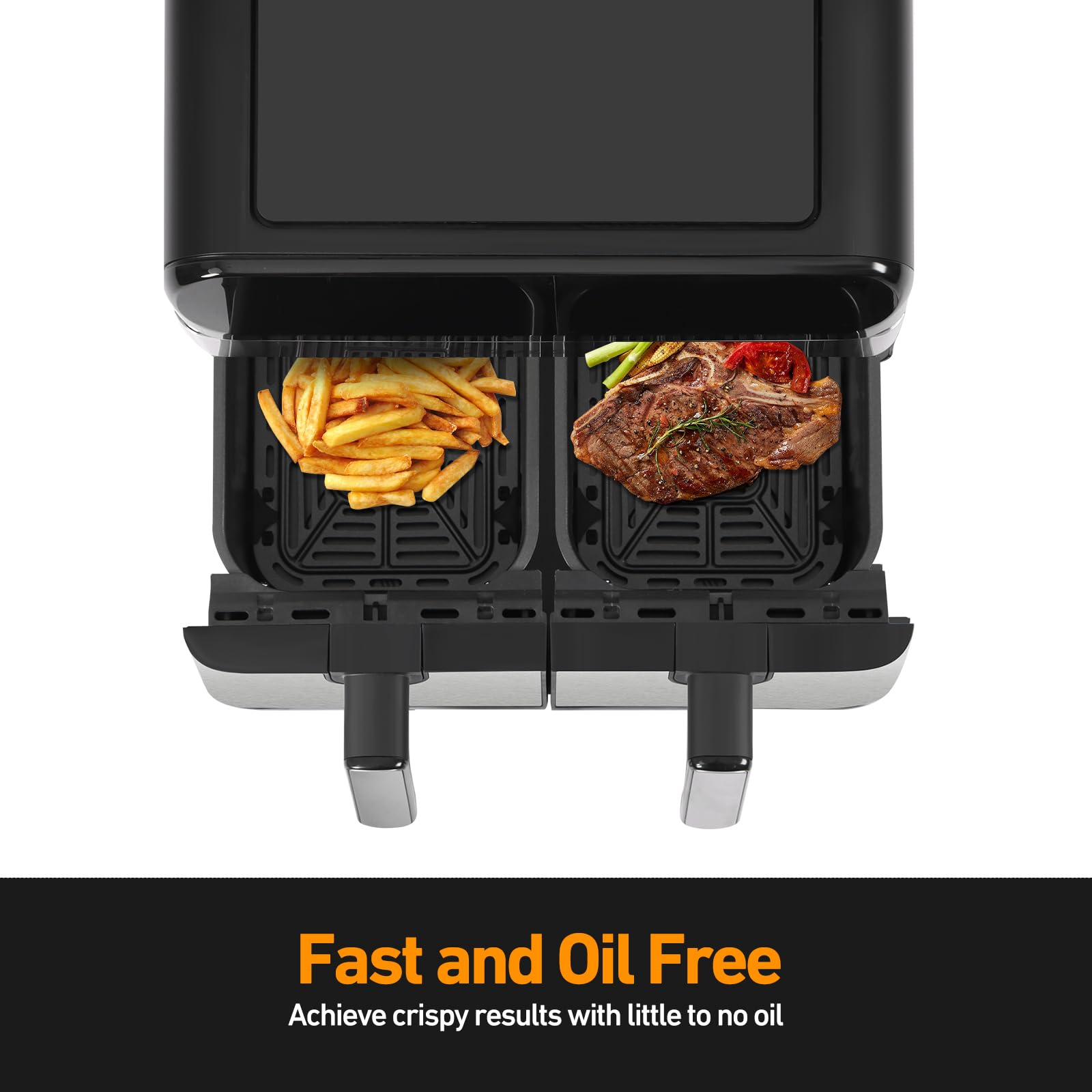 9L Dual-Zone Airfryer, Familiengröße mit 2 Kochschubladen, 8 Kochfunktionen für Airfrying, Braten, Entfeuchten, Aufwärmen, Backen zuhause