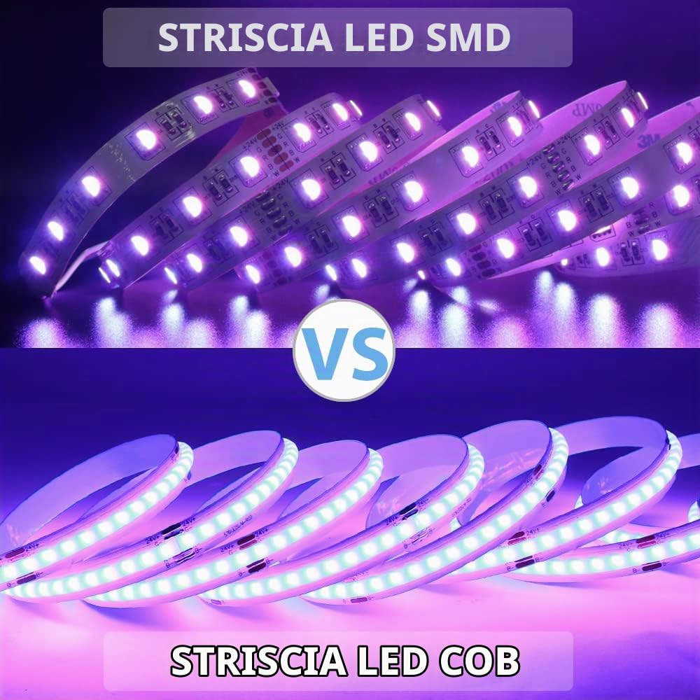 Striscia LED COB RGB WIFI set 5m 24V COB dimmerabile, Strisce LED COB con controller e alimentatore, 576LED/m IP20, controllabile tramite APP per la decorazione di interni di cucina camera da letto