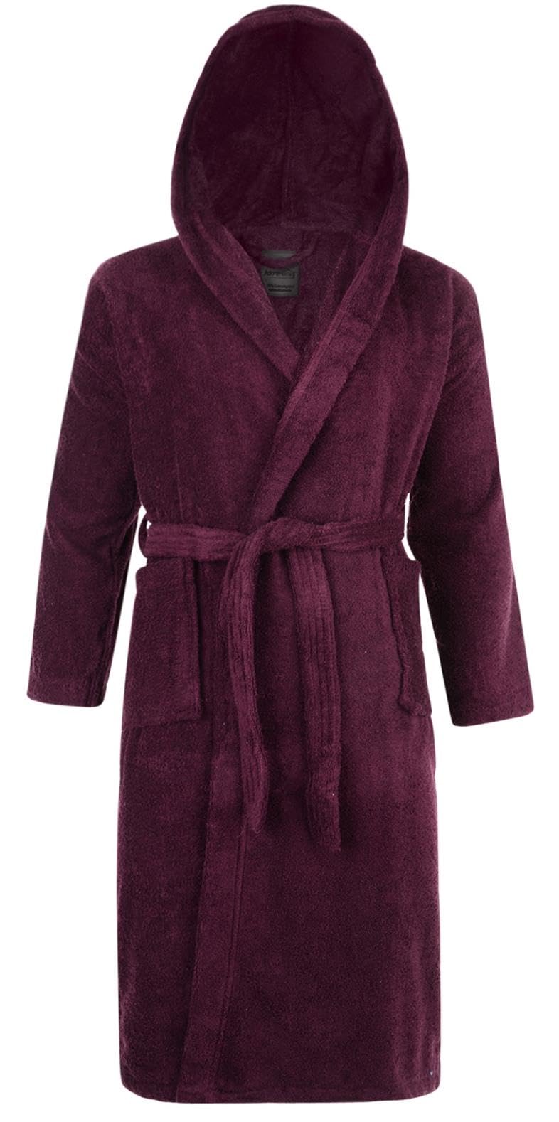 Adore Home 100% Cotton Terry Towelling Hooded Shawl Collar Bathrobe Large,Aubergine