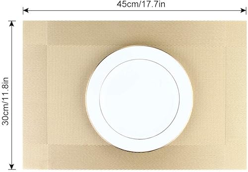 Miniatura 4 de DACHUI Juego de 4 manteles individuales, elegantes manteles individuales tejidos para mesa de comedor, lavables y duraderos de PVC (dorado)