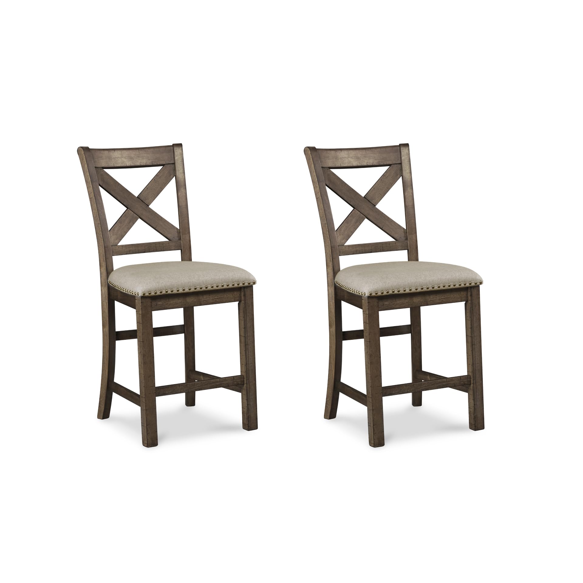 Signature Design by Ashley Moriville Rustic Farmhouse 24.5" Upholstered Barstool, 2 Count, Beige & Brown