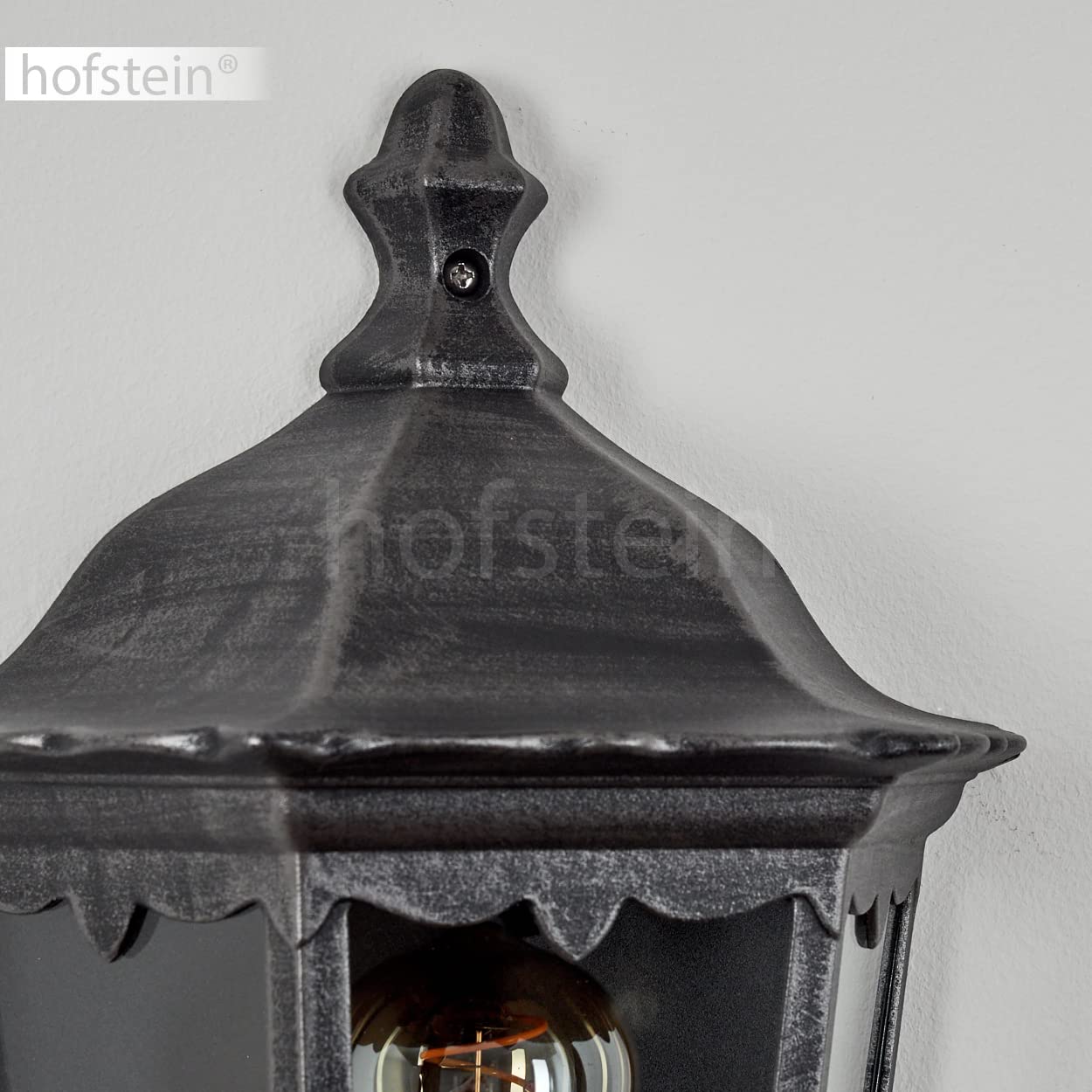 Applique d'extérieur Hongkong avec détecteur de mouvement, lampe murale à l'aspect antique, métal/verre en noir-argent/clair,applique rétro/vintage,douille E27, pour terrasse/cour/entrée,sans ampoules