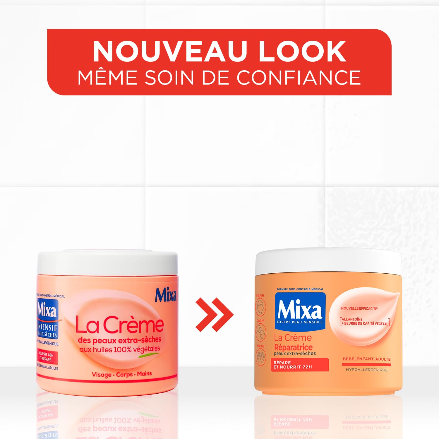 MIXA - La Crème Réparatrice Multi-Usages - Nutrition Intense 72H & Anti-Dessèchement - Huiles d’Amande Douce & Abricot - Peaux Extra-Sèches - Corps, Visage & Mains - 400ml