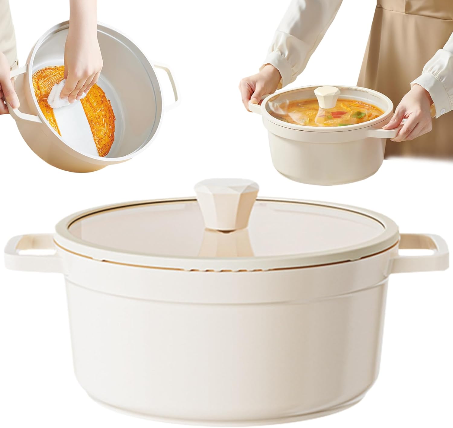 Bread Dutch Oven, Dutch Oven Pot with Lid 5 Qt Non Stick Bread Pot with Self-Circulating Lid Dual Handles Porcelain Enameled Cooking Pots Stovetop, Induction Campatible