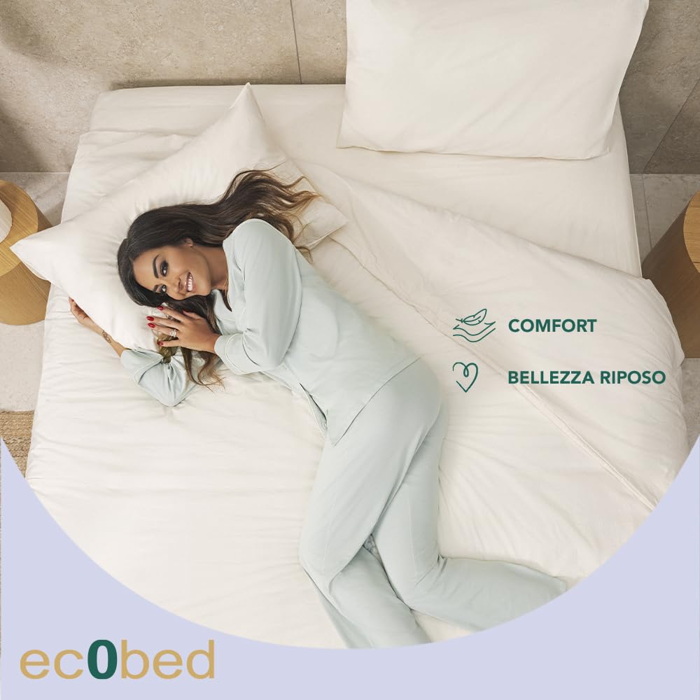 zer0bed, Set Lenzuola Matrimoniali Tinta Unita, 100% Cotone Solo Sbozzima, Senza Candeggiatura, Senza Tintura, Completo Letto,Made In Italy, Ec0bed, Fresco, Traspirante, Matrimoniale